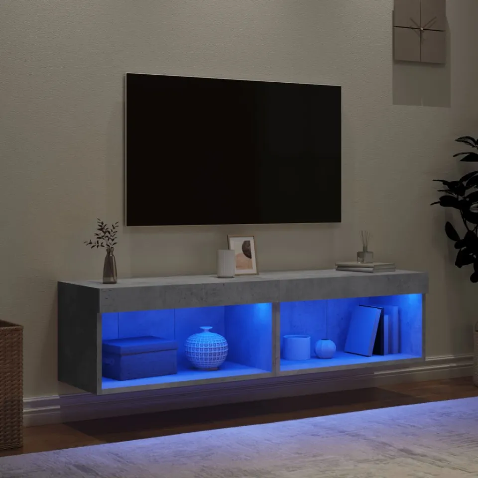 vidaXL Tv-meubels met LED-verlichting 2 st 60x30x30 cm betongrijs grijs, foto 3