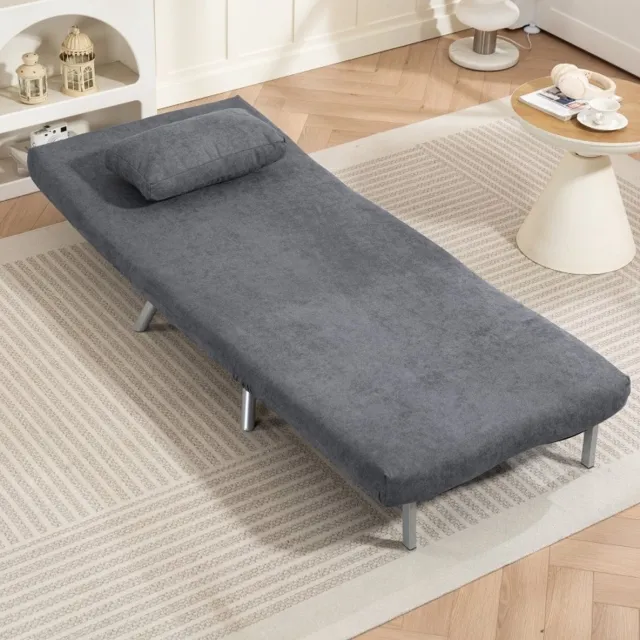 MIVRAY Fauteuil Met Bedfunctie 80 x 75 x 83 cm - Klikklak Verstelbaar Tot 180° - Voor Woonkamer En Logeerkamer - Metaal - Donkergrijs DARK GREY