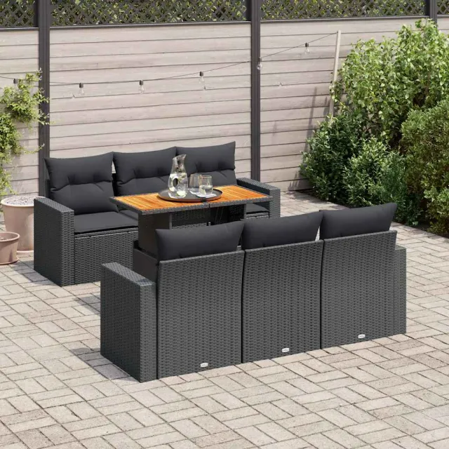 vidaXL 7-delige Loungeset met kussens poly rattan zwart, foto 2