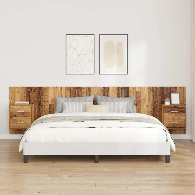 vidaXL Hoofdbord Met Kast 3 st Oud Hout Bewerkt hout Bruin