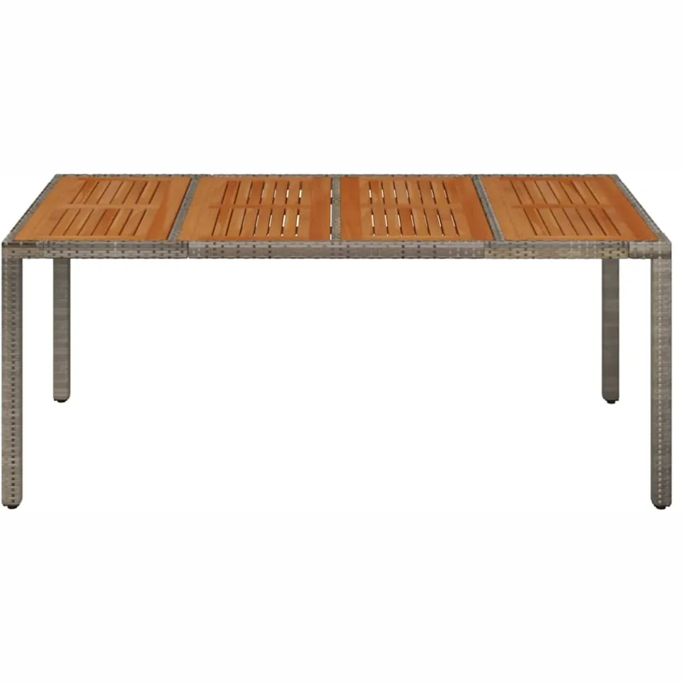 vidaXL Tuintafel met houten blad 190x90x75 cm poly rattan grijs