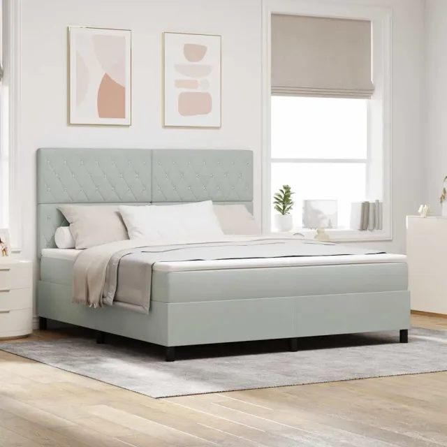 vidaXL LED Box Spring Bed met matras Lichtgrijs 180 x 200 cm Fluweel