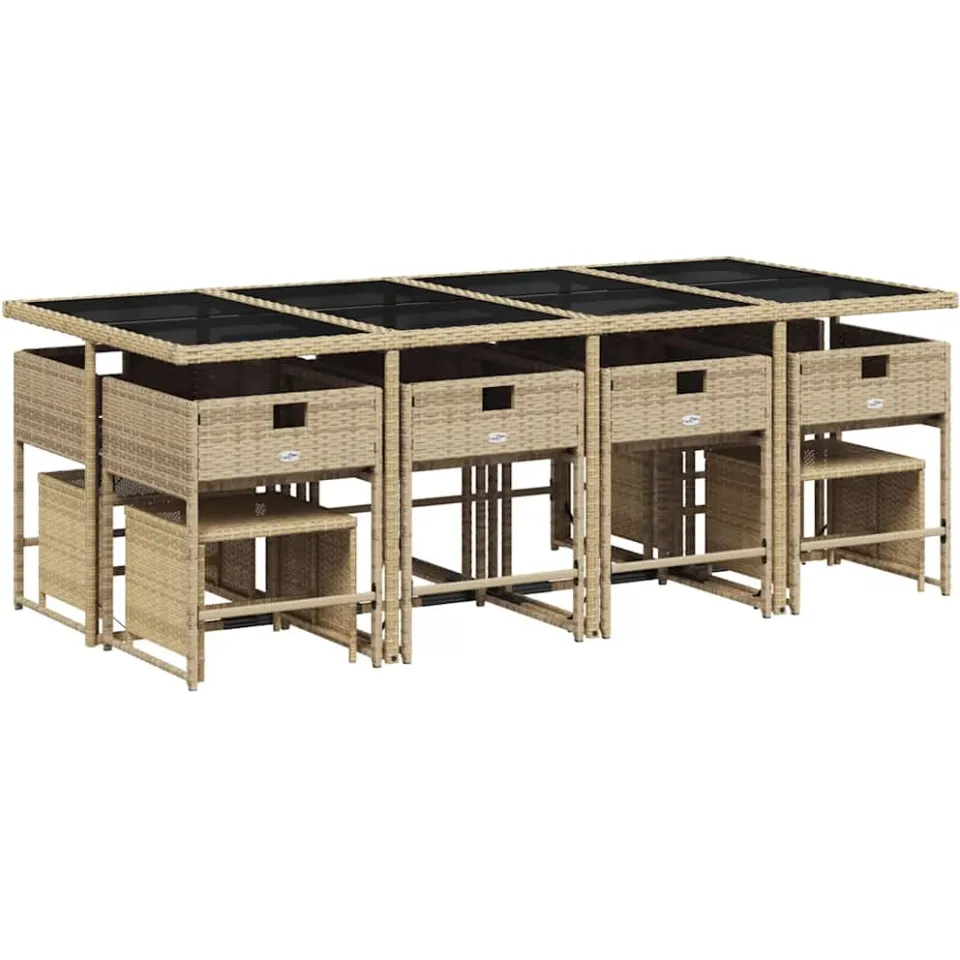 vidaXL 13-delige Tuinset met kussens poly rattan beige, foto 4
