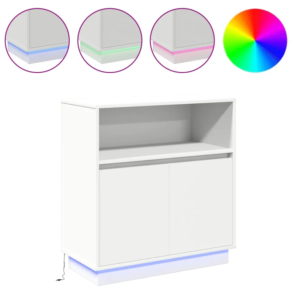 vidaXL LED Sideboard Wit 71 x 34,5 x 75 cm Bewerkt hout, foto 4