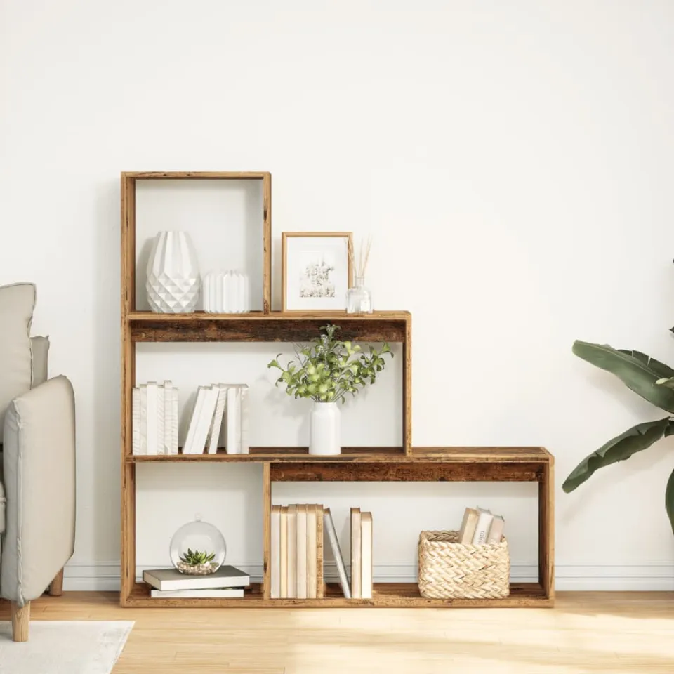 vidaXL Kamerscherm / boekenkast 3-laags 123x29x123 cm hout oud hout bruin, foto 2