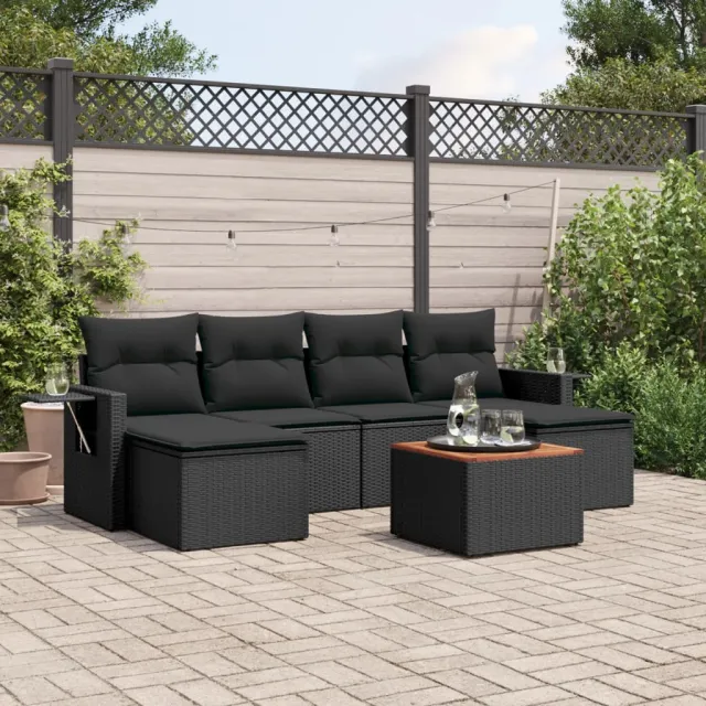 vidaXL 7-delige Loungeset met kussens poly rattan zwart, foto 2