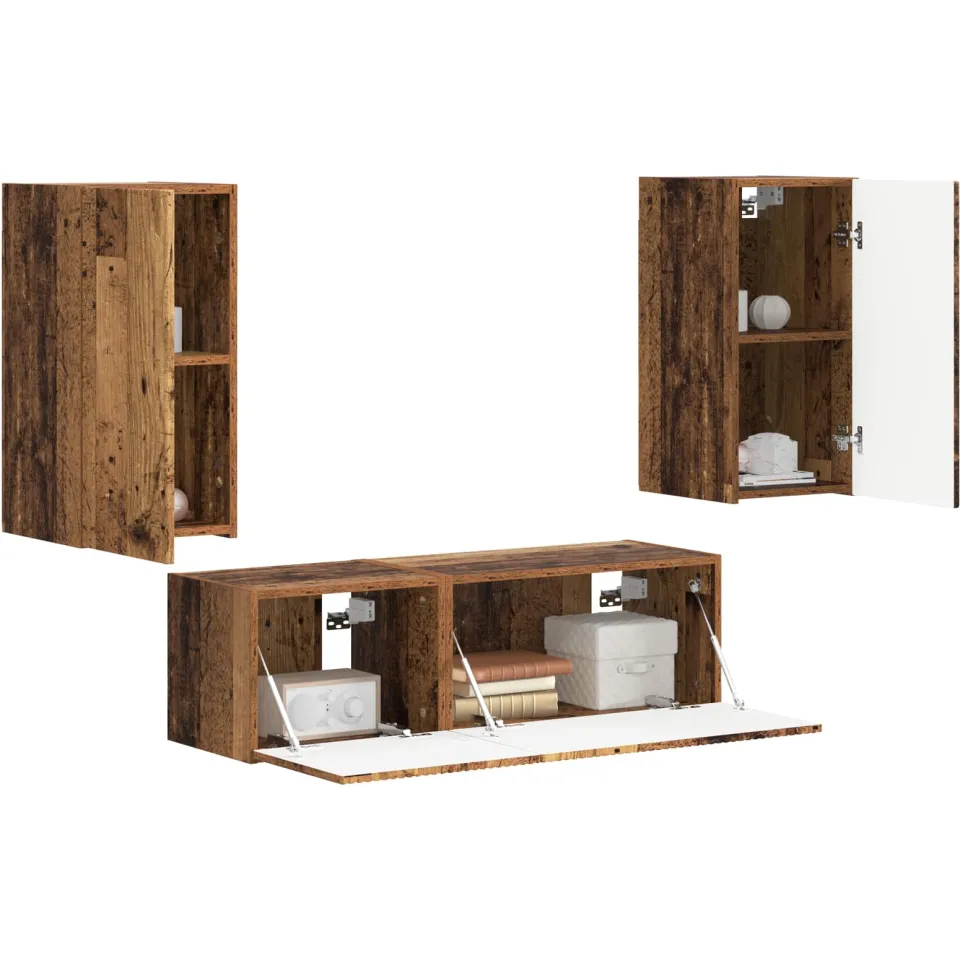 vidaXL TV Wandkast Set 4 st Oudhout Bewerkt hout Bruin