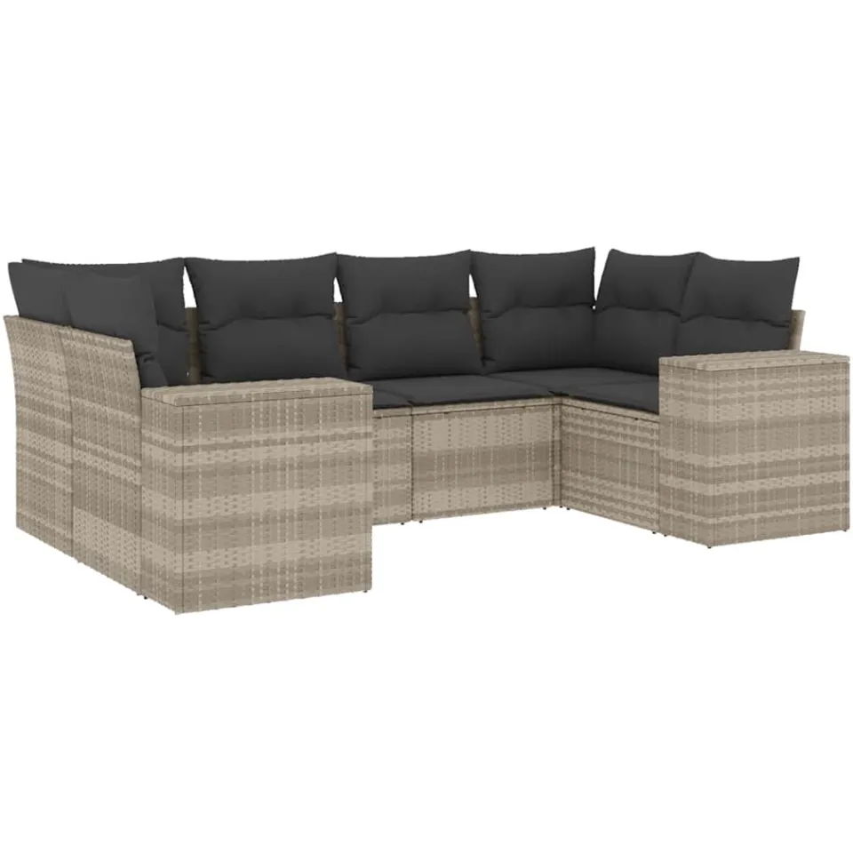 vidaXL 6-delige Loungeset met kussens poly rattan lichtgrijs grijs, foto 3
