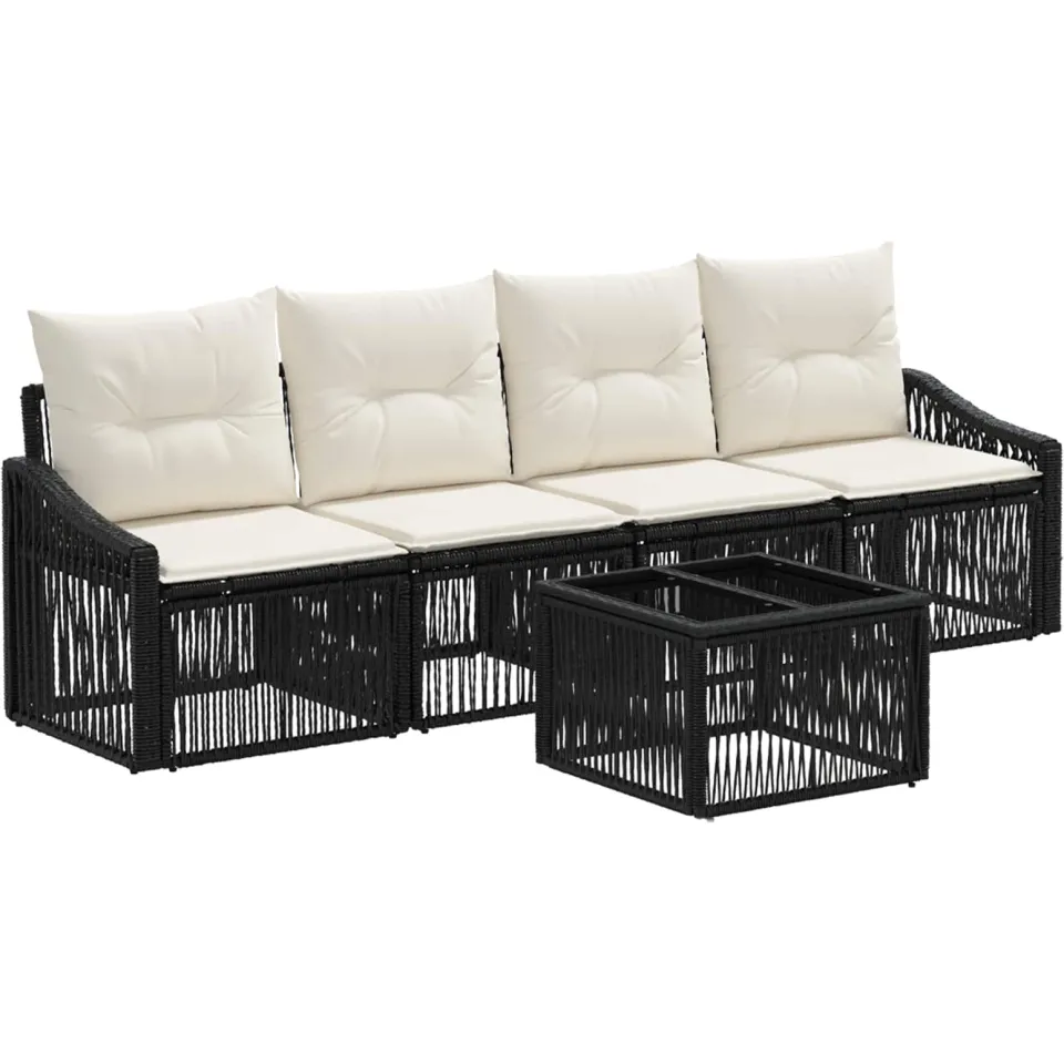 vidaXL Tuinbankenset 5 st Zwart poly rattan, foto 3