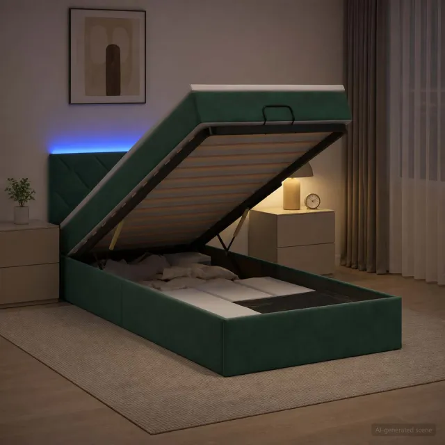 vidaXL Ottoman Bed met Matrassen en LED Donkergroen 90 x 190 cm