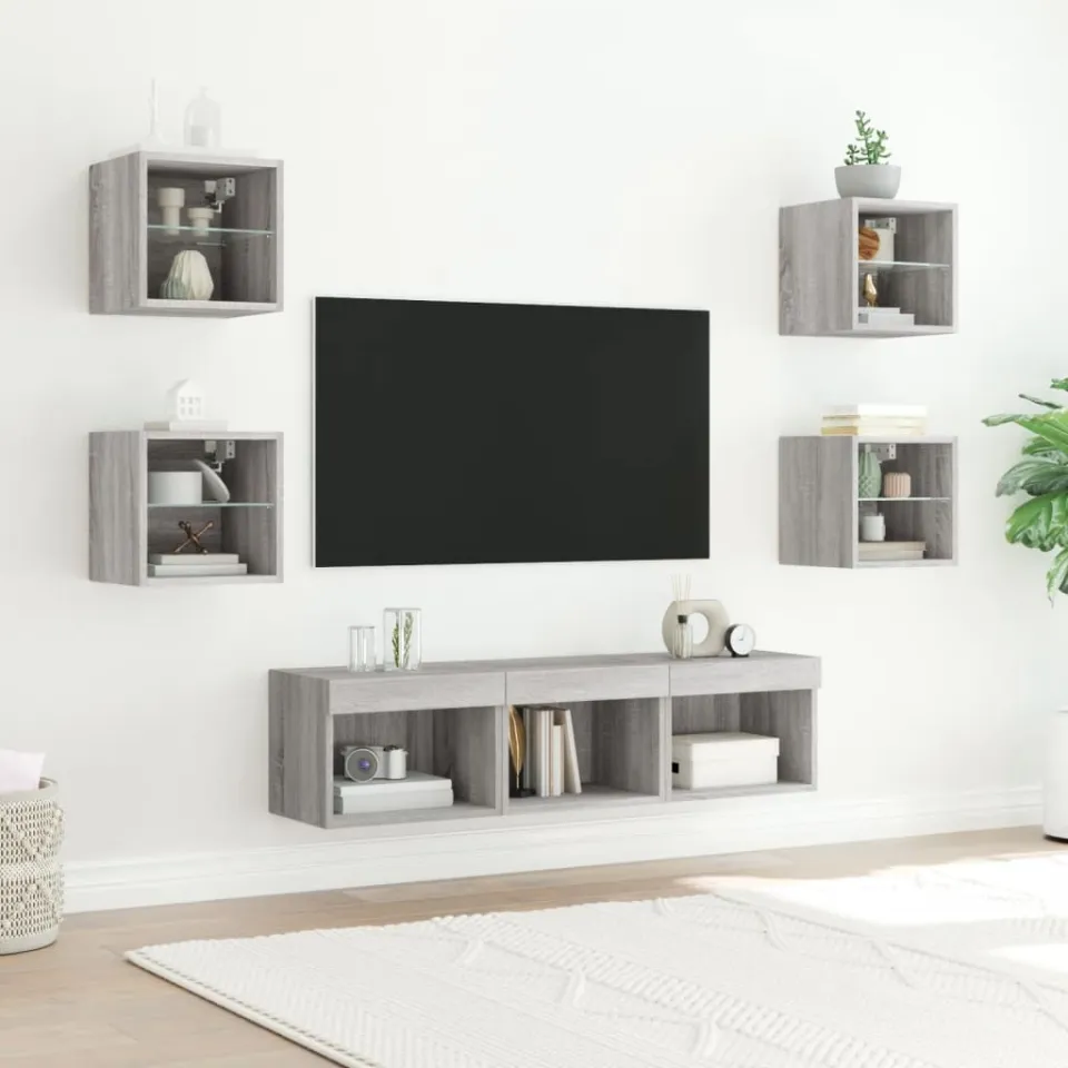 vidaXL 7-delige Tv-wandmeubelset met LED bewerkt hout grijs sonoma, foto 3