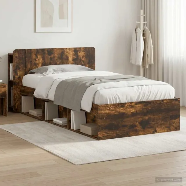 vidaXL Bedframe met opslag Gerookt eiken 75 x 190 cm Bewerkt hout Bruin