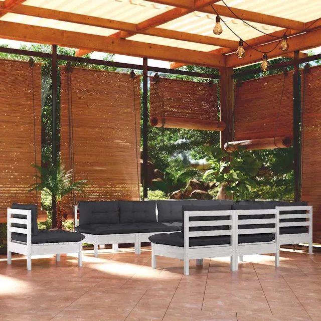 vidaXL 10-delige Loungeset met kussens massief grenenhout wit, foto 2