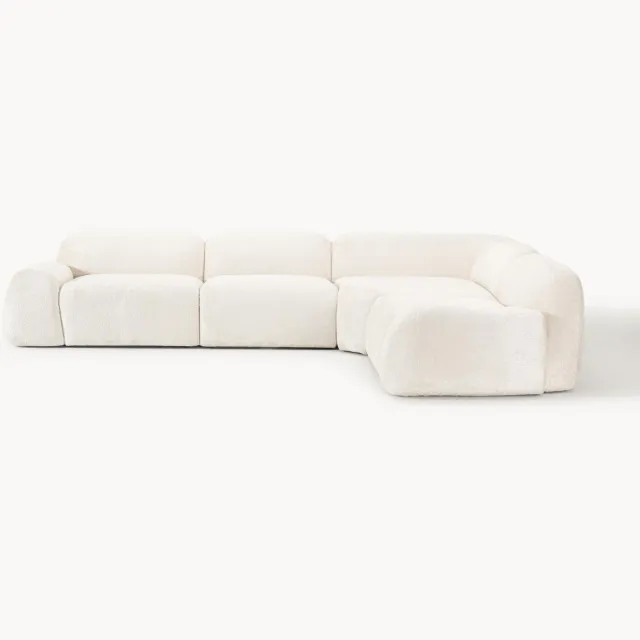 Westwing Collection Modulaire hoekbank Wolke (4-zits) van teddy-bouclé Wit