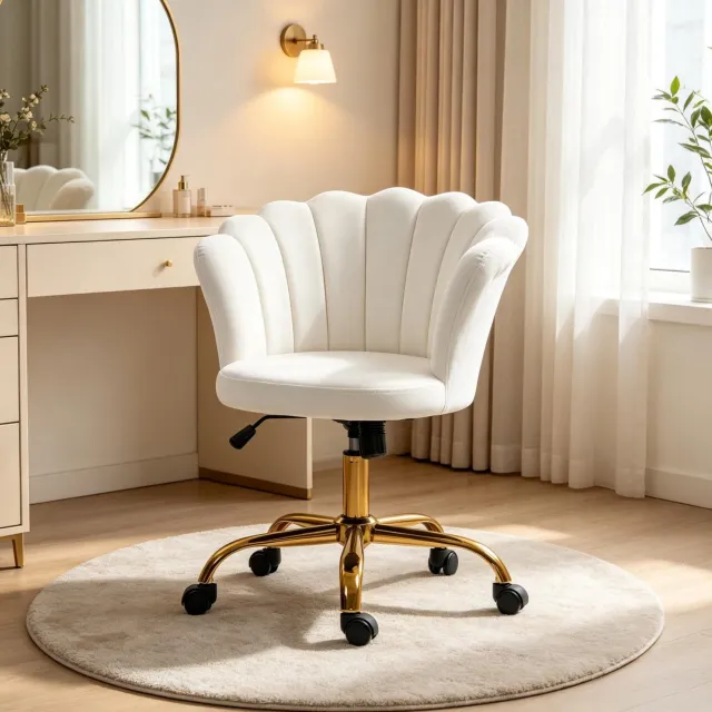 MODENUIT Bureaustoel 69 x 64 x 80-90 cm - Verstelbare Zithoogte en Wielen - Voor Kantoor - Fluweel - Wit