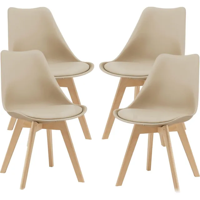 en.casa Eetkamerstoel Dubrovnik set van 4 kunstleer en beuken beige