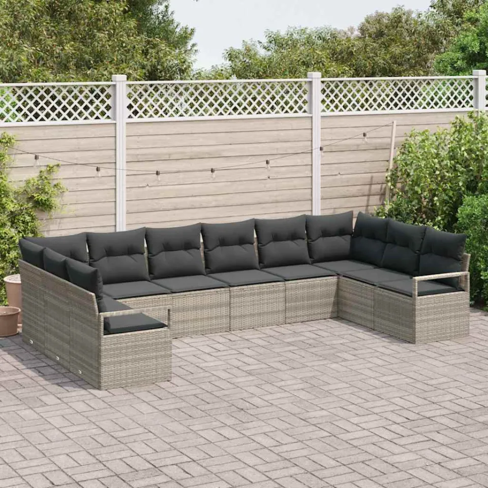 vidaXL Bankstel 10 st Lichtgrijs poly rattan, foto 3
