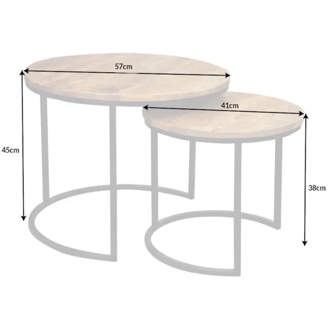 Invicta Interior industrieele set van 2 bijzettafels ELEMENTS 60cm massief mangohout rond zwart metalen frame - 39656 Zie omschrijving