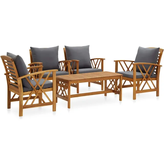 vidaXL 5-delige Loungeset met kussens massief acaciahout Grijs