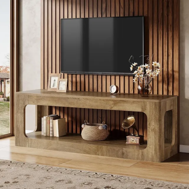 Little Trees LITTLE TREE TV Meubel - 160 x 40 x 55 cm - Landelijk media meubel voor tv's van 55‑75 inch - 2‑laags opberg‑entertainmentcentrum - Bruin Lichtbruin