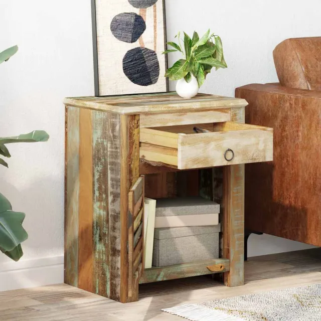 vidaXL Bijzettafel met 1 lade en 1 deurtje gerecycled hout Bruin