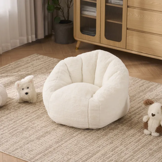 MUVANO Kinderzitzak - zachte pluchen zitzak voor kinderen - zitzak met schuimvulling - ergonomische zitplek - 75 x 70 x 52 cm - beige - voor speelkamer en leeshoek