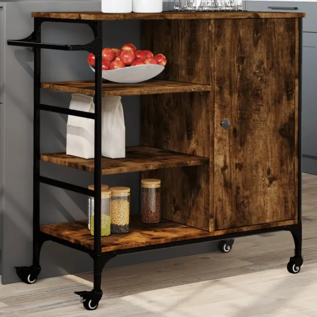vidaXL Keukentrolley 87,5x38,5x84,5 cm bewerkt hout gerookt eikenkleur Bruin