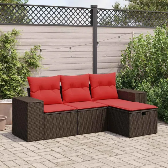 vidaXL 4-delige Loungeset met kussens poly rattan bruin, foto 2