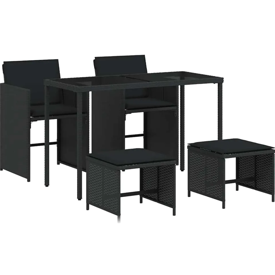 vidaXL 5-delige Tuinset met kussens poly rattan zwart, foto 3