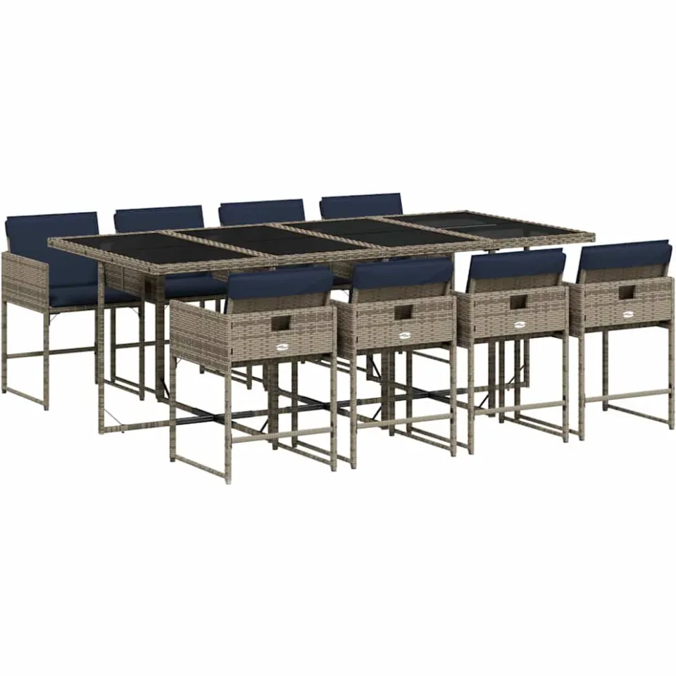 vidaXL 9-delige tuinset met kussens, grijs polyrotan, foto 4