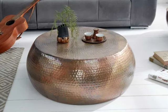 Invicta Interior Ronde salontafel ORIENT 80cm gevlamd koper metaal gehamerd ontwerp handgemaakt - 39536 Zie omschrijving