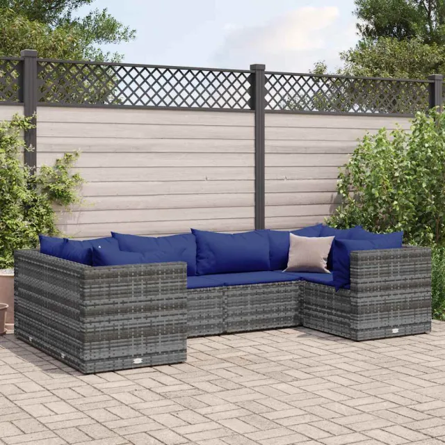 vidaXL 6-delige Loungeset met kussens poly rattan grijs, foto 2