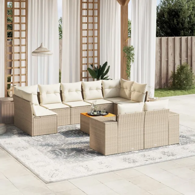 vidaXL 10-delige Loungeset met kussens poly rattan beige, foto 2