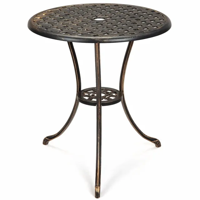 Happiq Bistro Tuintafel 60cm - Met Parasolgat en Weerbestendig design - voor tuin en balkon - Brons Aluminium Bronzen