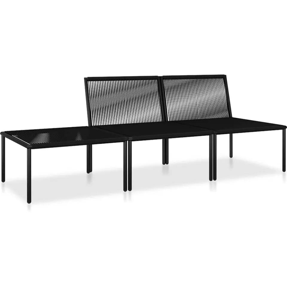 vidaXL 3-delige Loungeset met kussens PVC zwart