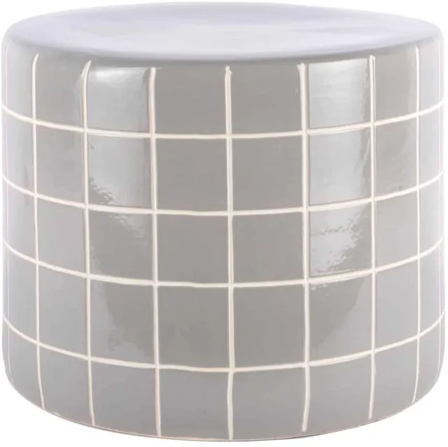 Leitmotiv Bijzettafel Retro Tiles Low - Lichtgrijs - Ø42cm - Modern