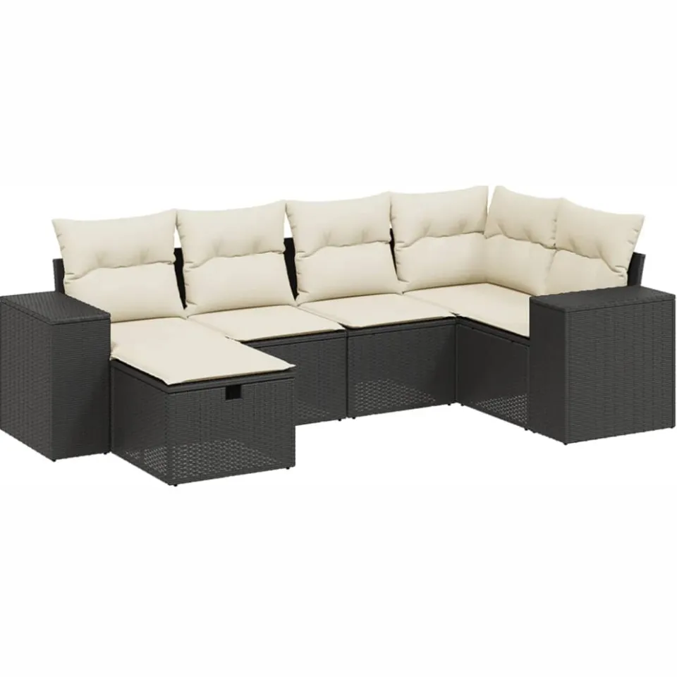 vidaXL 6-delige Loungeset met kussens poly rattan zwart