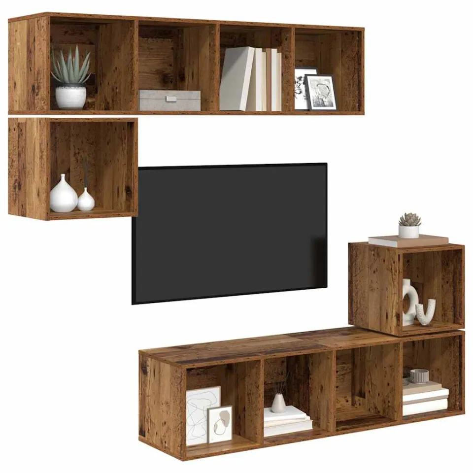 vidaXL Tv-meubelset 4 st 37 x 37 x 142,5 cm Oud Hout bruin, foto 3