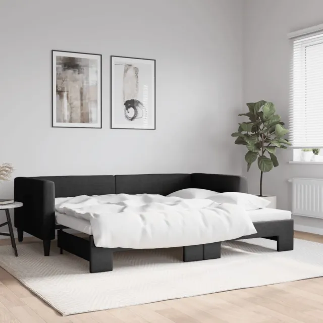 vidaXL Slaapbank met onderschuifbed 90x200 cm stof zwart