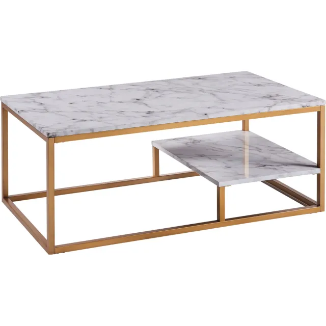 Teamson Home Marmo Salontafel - Nep Marmeren/Messing - 40.25 x 20 x 16 (Inch) Imitatiemarmer