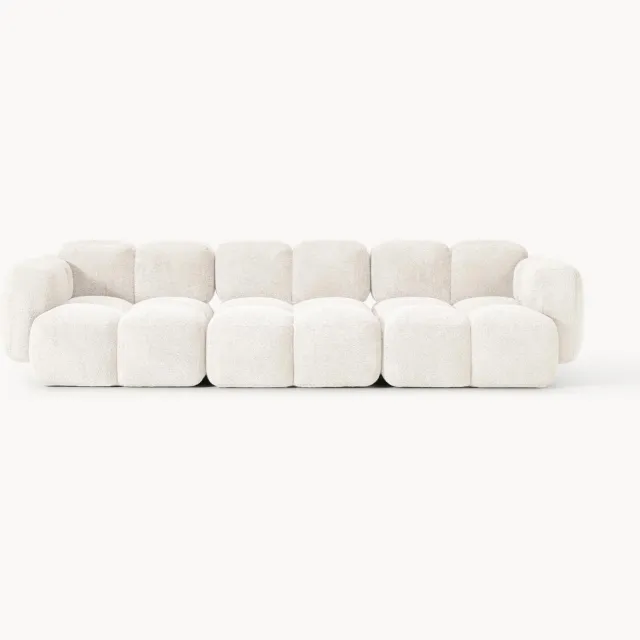 Westwing Collection Modulaire bank Tayla (4-zits) van teddy bouclé Wit