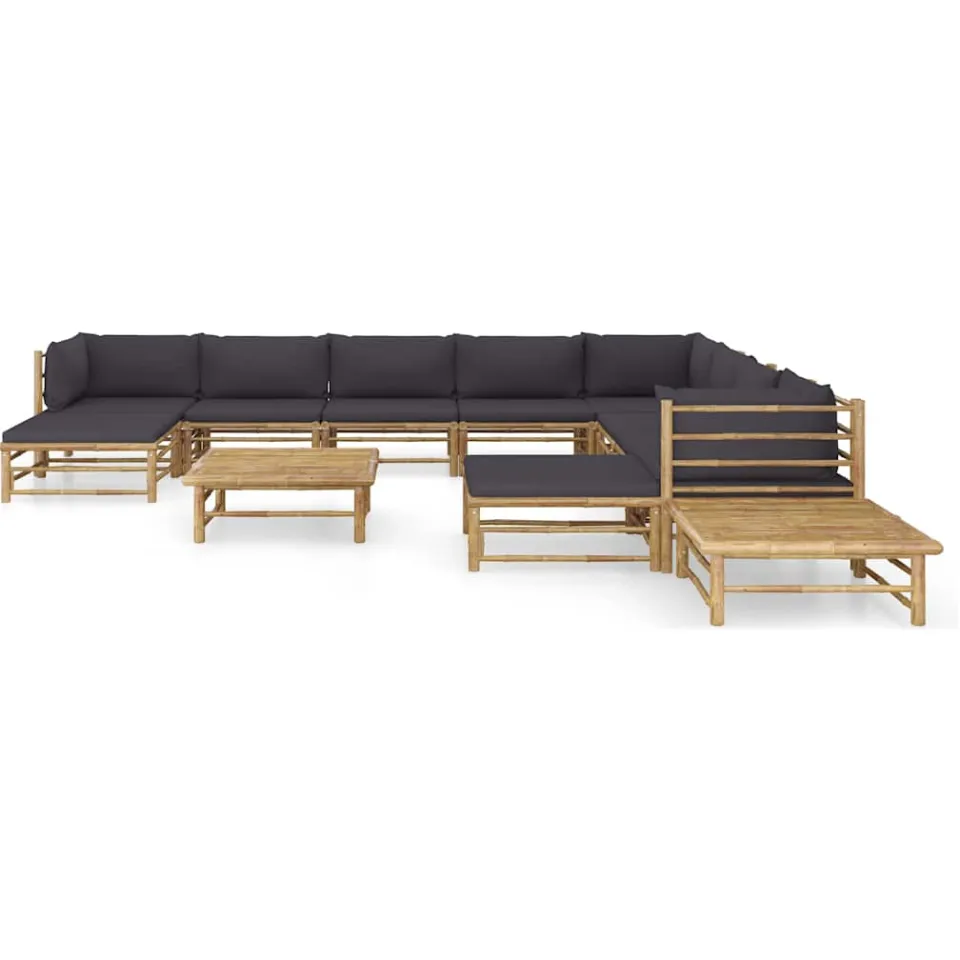 vidaXL 12-delige Loungeset met donkergrijze kussens bamboe grijs, foto 2