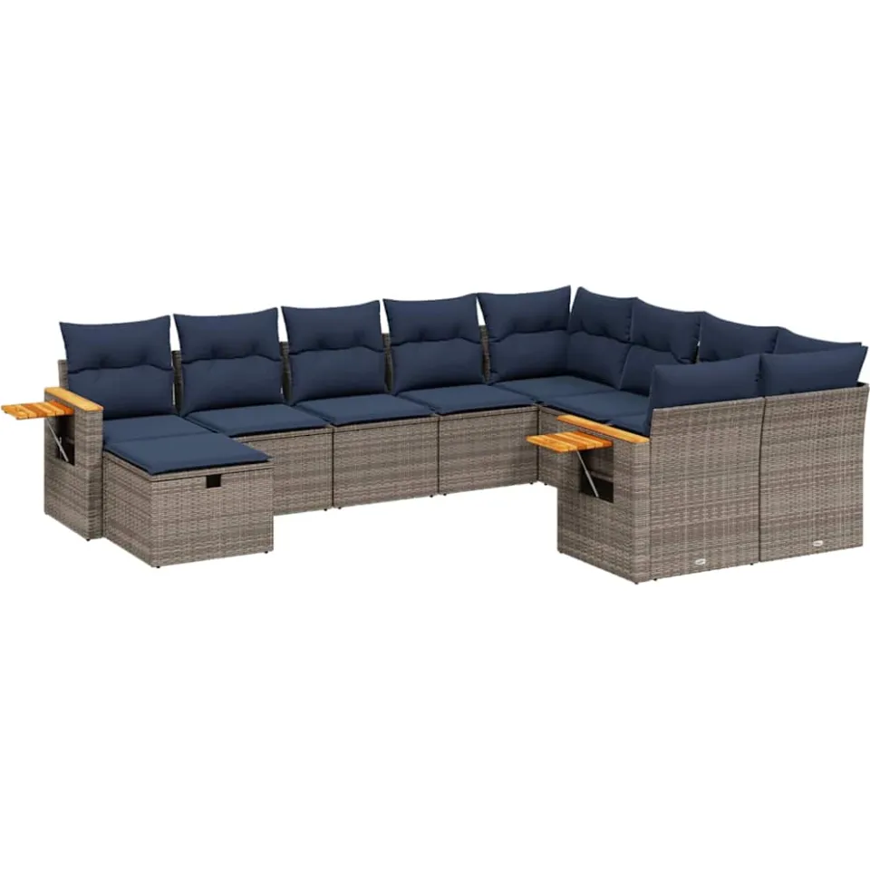vidaXL 10-delige Loungeset met kussens poly rattan grijs, foto 3