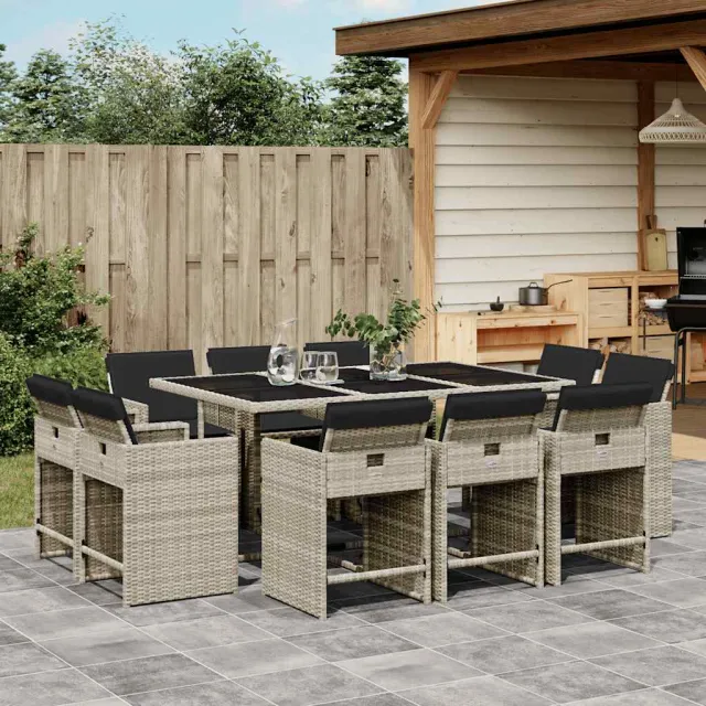 vidaXL 11-delige Tuinset met kussens poly rattan lichtgrijs grijs, foto 2