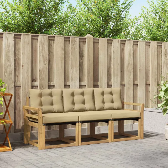 vidaXL Buiten bankenset 3 st 3-zits Wit en Beige Bruin