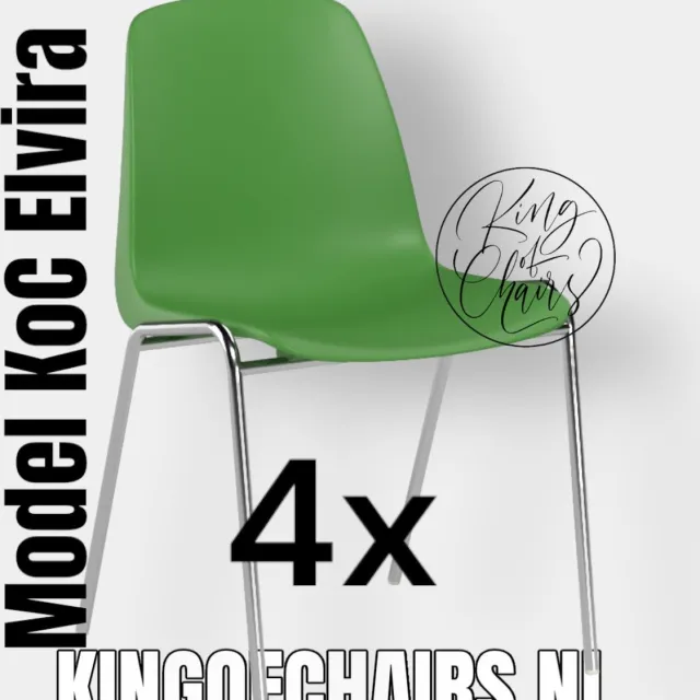 King of Chairs set van 4- model KoC Elvira lichtgroen met verchroomd onderstel. Kantinestoel stapelstoel kuipstoel vergaderstoel tuinstoel kantine stoel stapel kantinestoelen stapelstoelen kuipstoelen stapelbare keukenstoel Helene eetkamerstoel