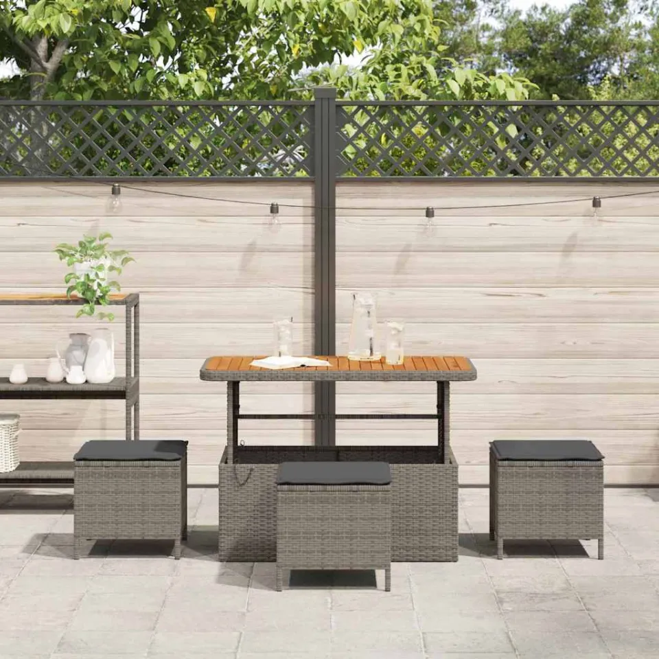 vidaXL Tuin eettafelset 4 st Grijs poly rattan, foto 4