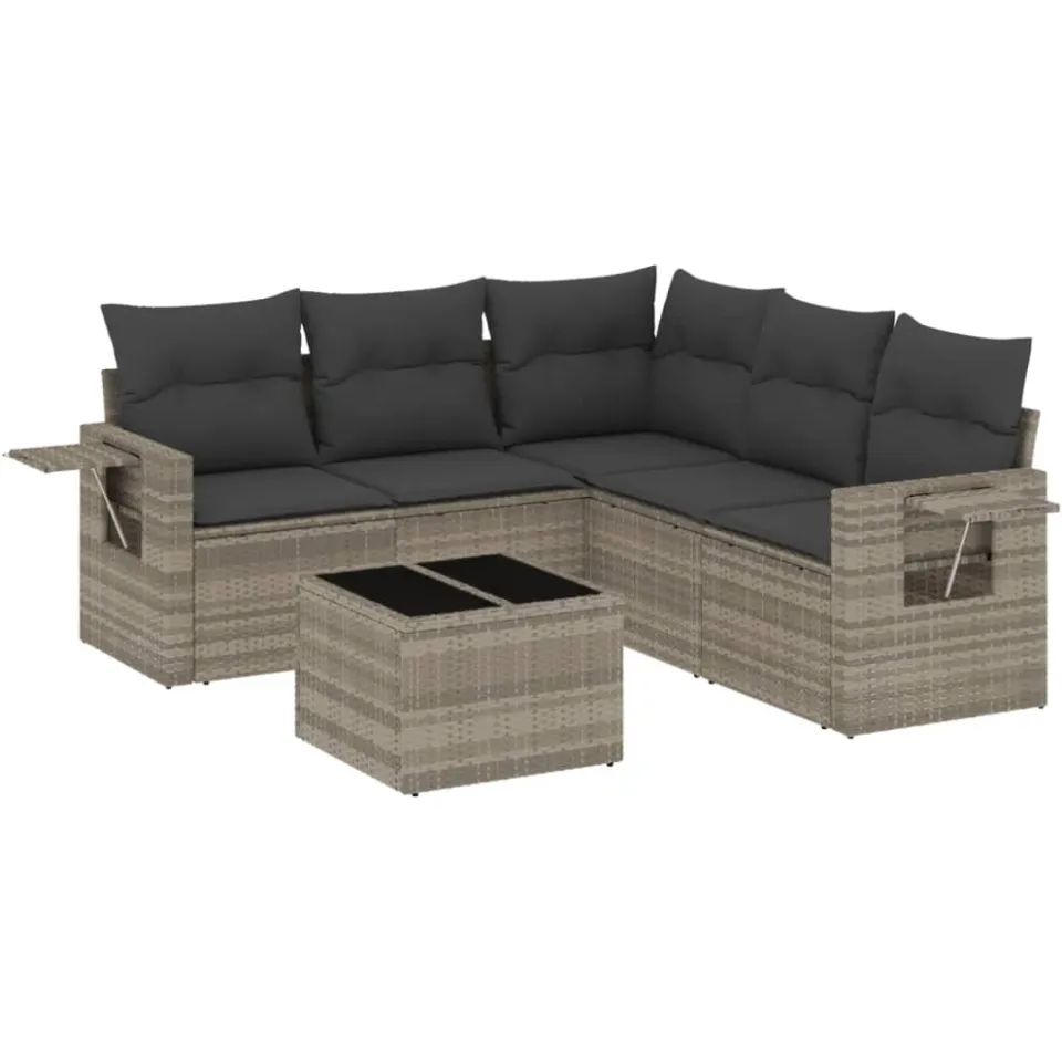 vidaXL 6-delige Loungeset met kussens poly rattan lichtgrijs
