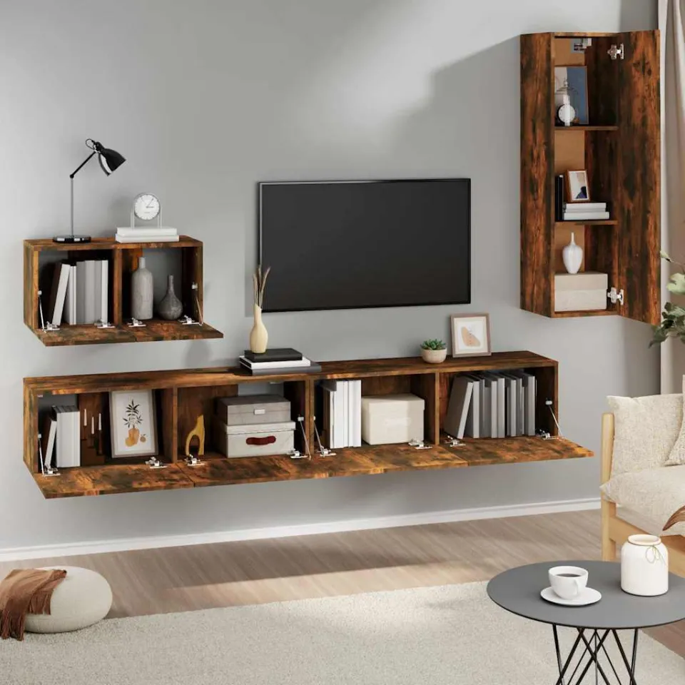 vidaXL 4-delige Tv-meubelset bewerkt hout gerookt eikenkleurig, foto 3