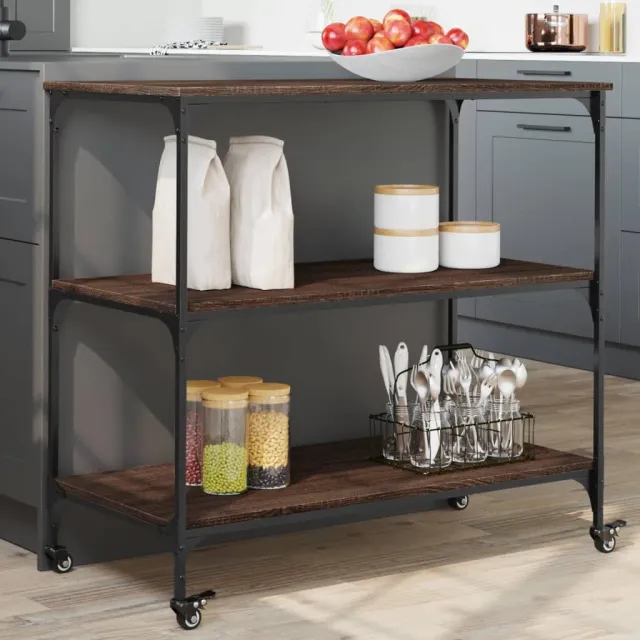 vidaXL Keukentrolley 102x50x95 cm bewerkt hout bruin eikenkleurig, foto 2